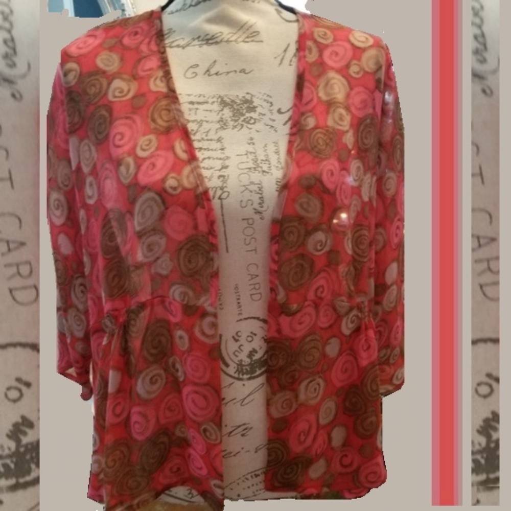 Sheer Swirly Pops Open Short Kimono NWOT